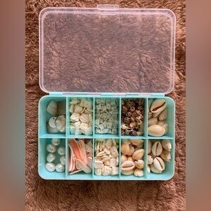 Natural Seashell and Glass Pearl Bead Lot with Organizer